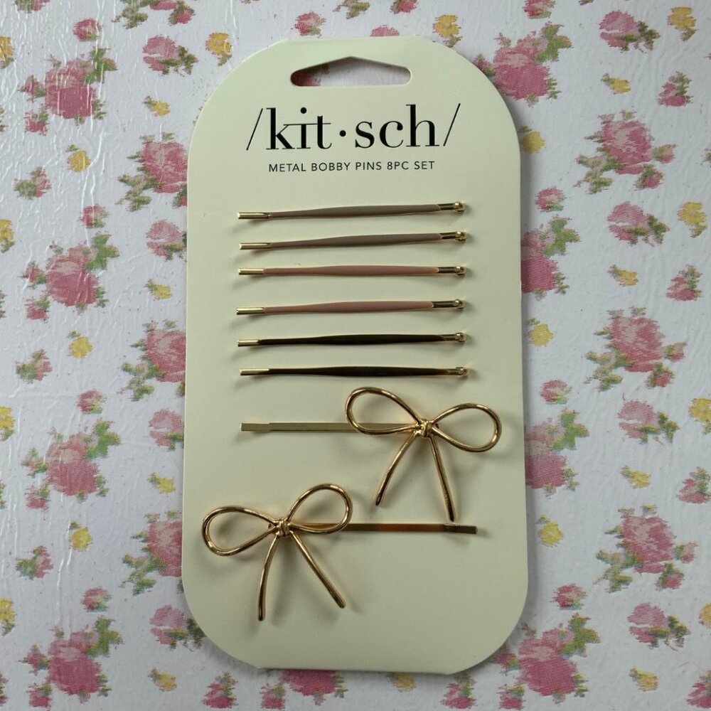 Kitsch Metal Enamel Cloud & Bow Bobby Pins – 8pc Set | Rosewood - NWT